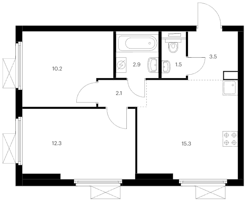 2-комнатная квартира 47.8 м², 10/12 эт., ЖК «Витебский парк»